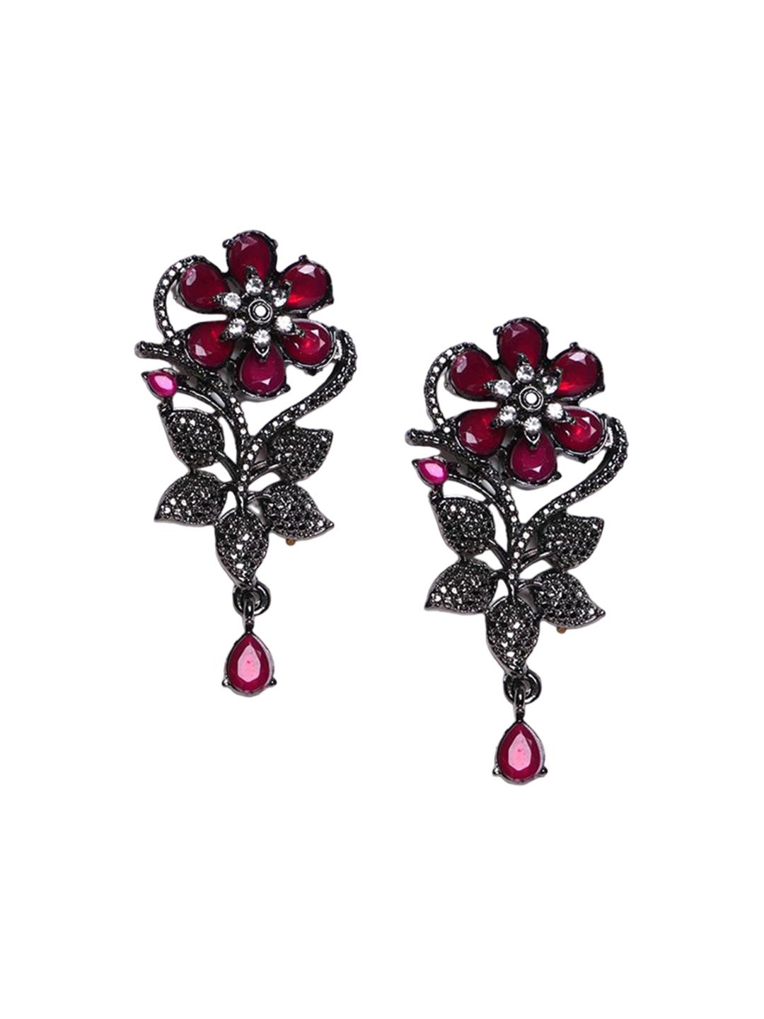 PANASH Silver-Plated Cubic Zirconia Studded Contemporary Drop Earrings