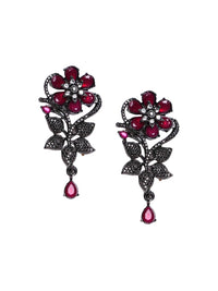 PANASH Silver-Plated Cubic Zirconia Studded Contemporary Drop Earrings