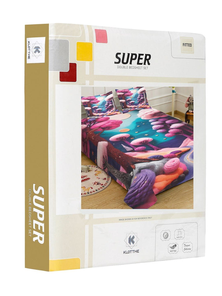 KLOTTHE Purple Floral Printed 400 TC King Superfine Bedsheets
