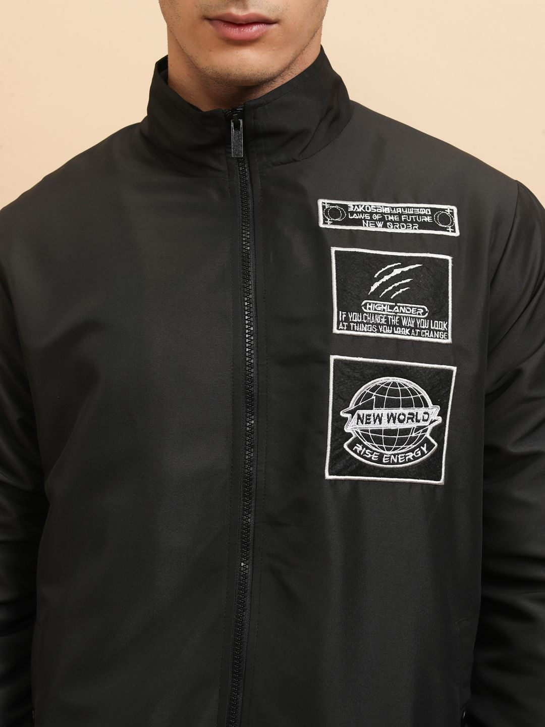 HIGHLANDER Men Crop Outdoor Bomber with Patchwork Jacket