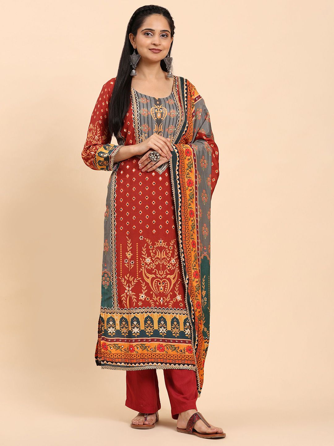 Mamicha Women Ethnic Motifs Printed Regular Pure Cotton Kurta with Palazzos & With Dupatta
