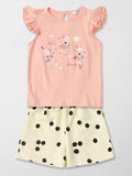 Nauti Nati Girls Printed Round Neck Short Sleeves Pure Cotton Top With Shorts
