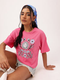 DressBerry Sunshine Smiles Elegantly Feminine Printed Boxy Crop T-shirt
