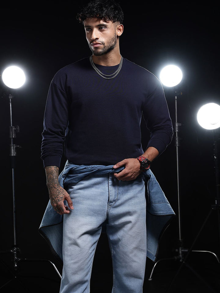 Eszett Lelaki Leher Bulat Lengan Panjang Sweatshirt