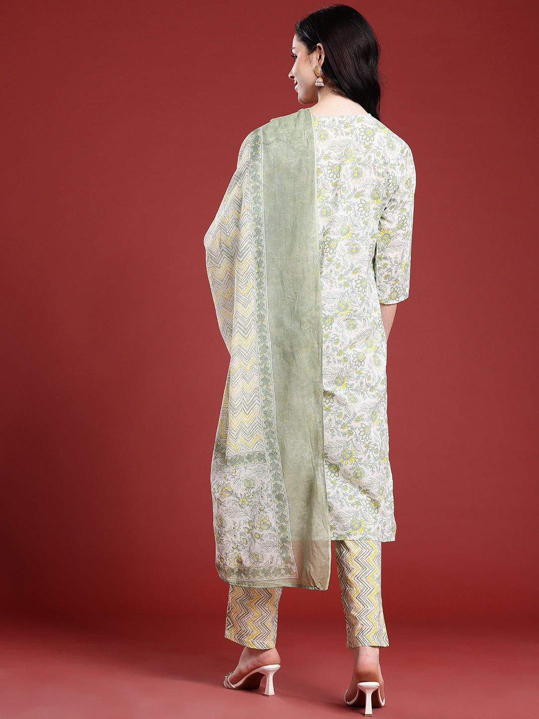 Anouk Floral Printed Regular Pure Cotton Kurta with Trousers & With Dupatta