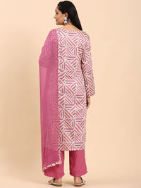 Mamicha Wanita Bercetak Kurta Kapas Tulen Biasa dengan Palazzos & Dengan Dupatta