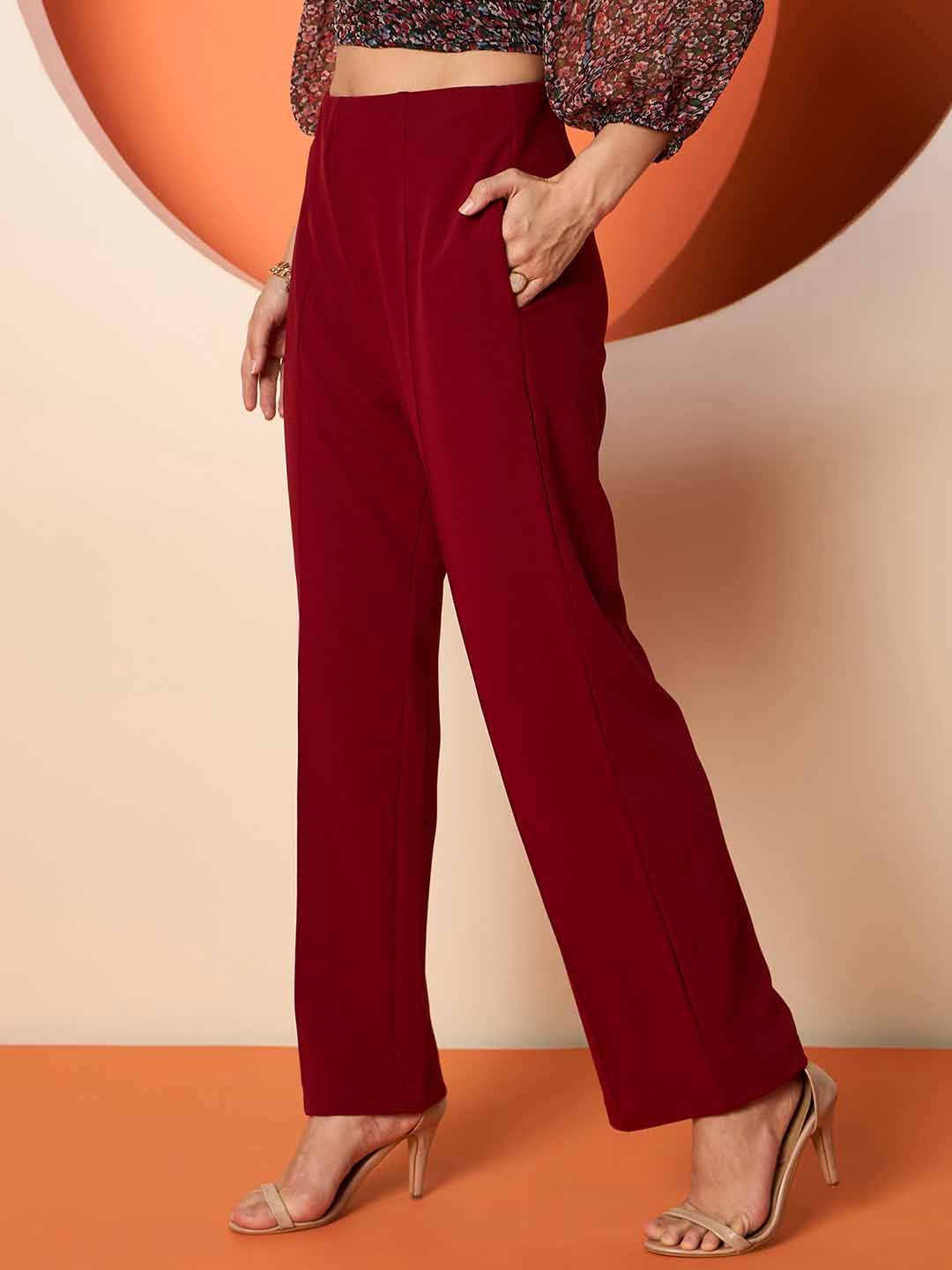 Antheaa Women Solid Smart Straight comfort Fit High-Rise Trousers