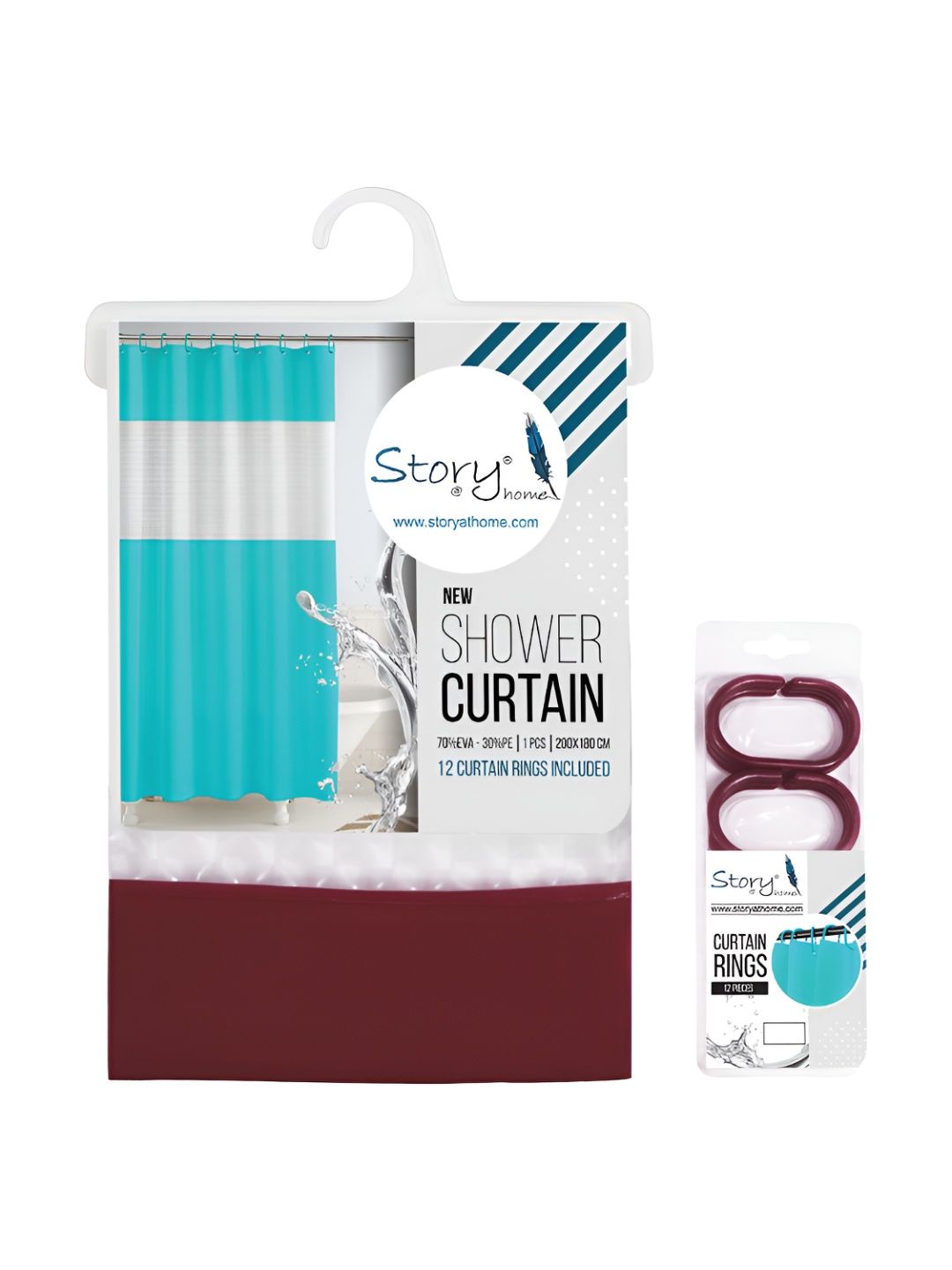 Story@home Maroon & White Shower Curtains With 12 Rings