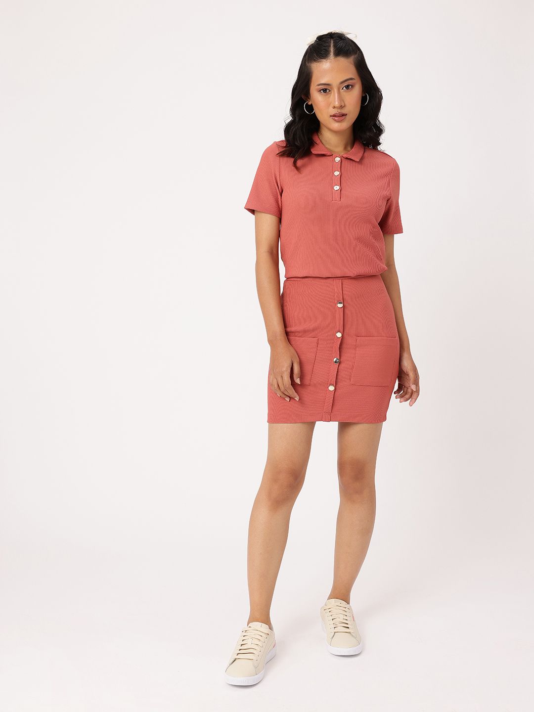 DressBerry Delicate Charm Ribbed Polo T-shirt & Skirt Co-Ords
