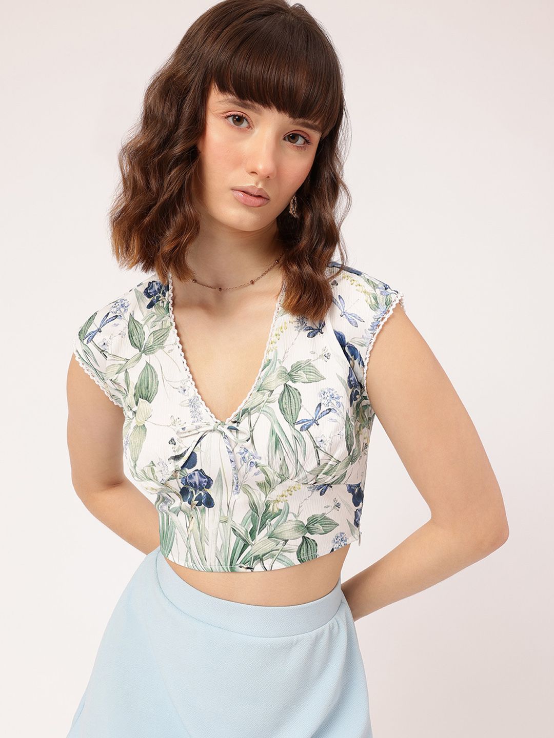 DressBerry Floral Frenzy Print Bow Detail Crop Top