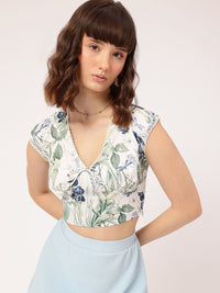 DressBerry Floral Frenzy Print Bow Detail Crop Top