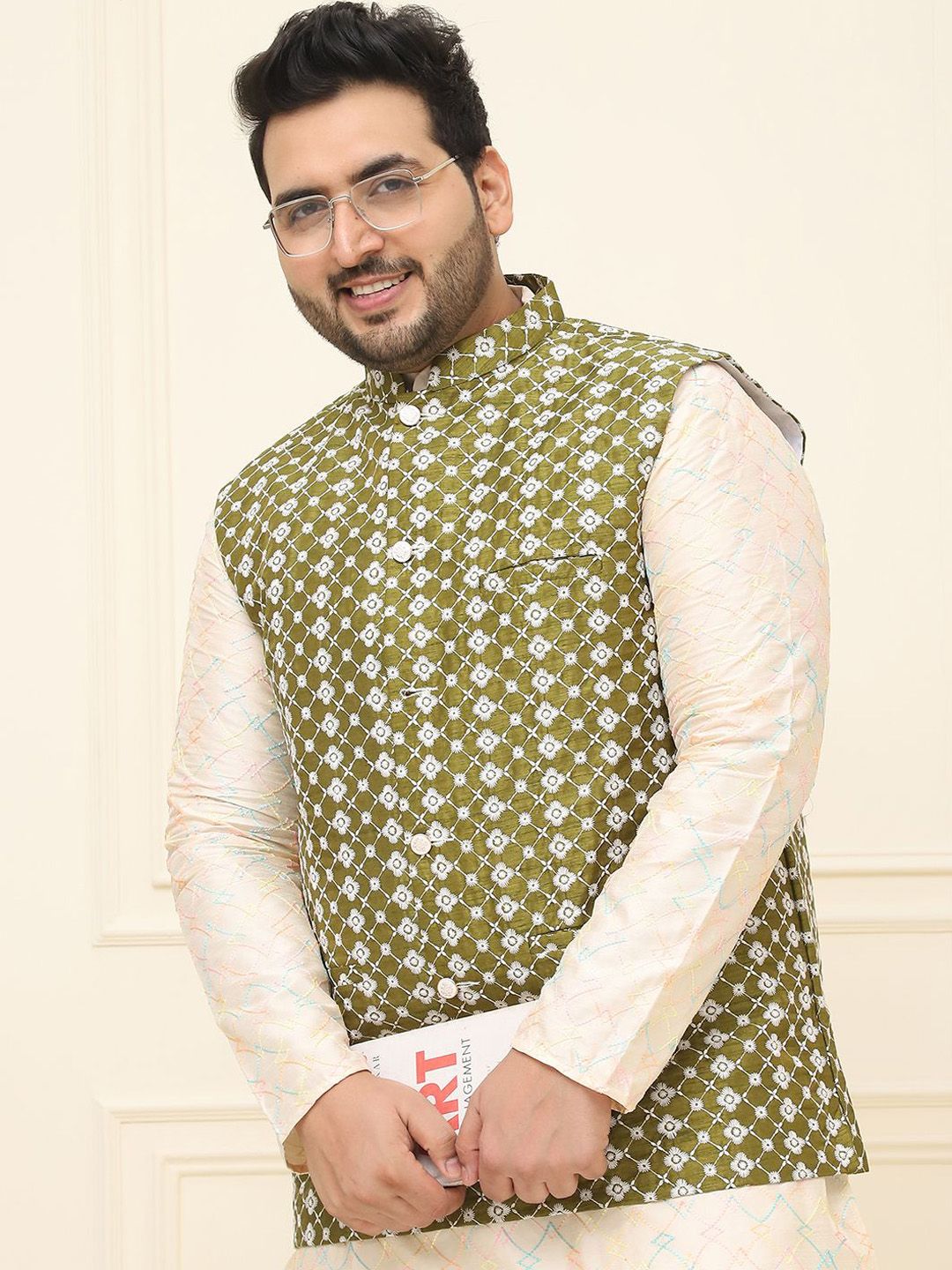 SOJANYA PLUS Jaket Sulam Lelaki Nehru Plus Size