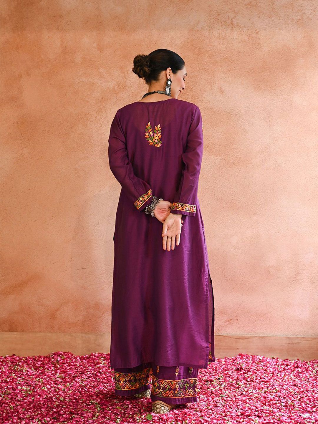 House of Chikankari Women Purple Chanderi Chikankari Sulam Set Kurta