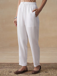 House of Chikankari Women White Rayon Solid Pant