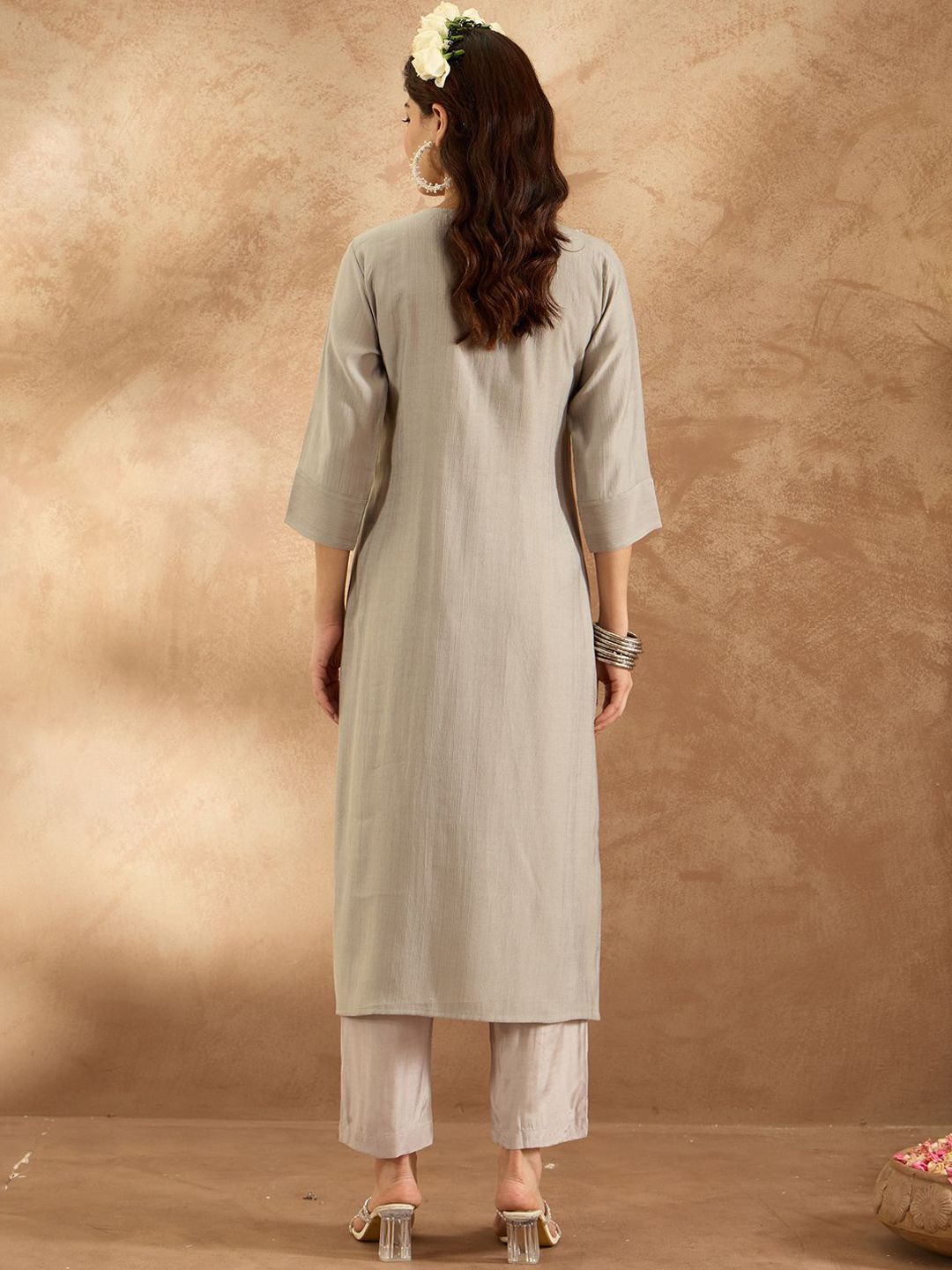 Indo Era Women Ethnic Motifs Embroidered Regular Thread Work Kurta with Trousers