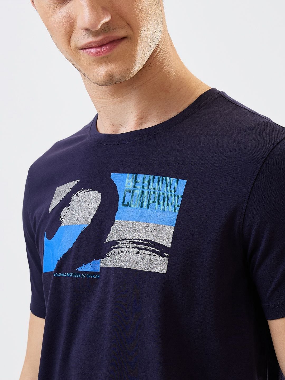SPYKAR Men Graphic Printed Round Neck Cotton Slim Fit T-shirt