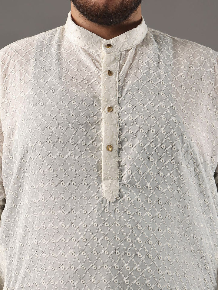SOJANYA PLUS Plus Size Men Ethnic Motifs Embroidered Pure Cotton Kurta With Pyjamas