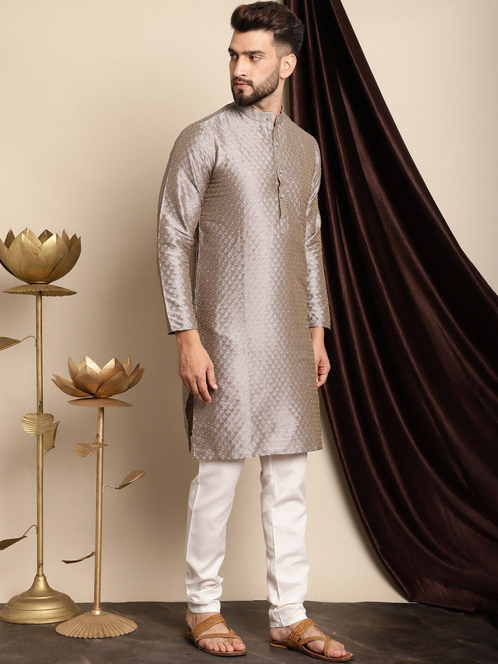 Anouk Ethnic Motifs Woven Design Band Collar Straight Kurta with Churidar