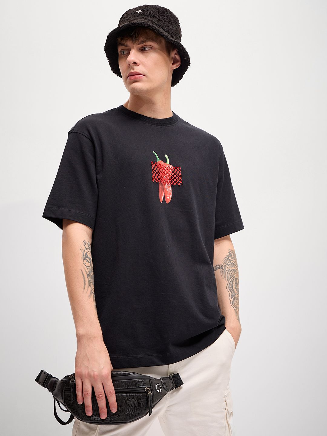 THE BEAR HOUSE Men Graphic Printed Round Neck Cotton Oversized T-shirt