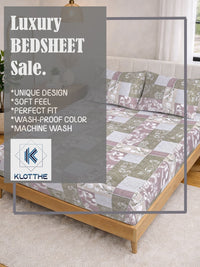 KLOTTHE Cadar Katil Double 300 TC Bercetak Merah Jambu & Putih Dengan 2 Sarung Bantal- 2.5 m x 2.25 m
