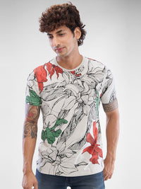 SPYKAR Men Floral Printed Round Neck Cotton T-shirt