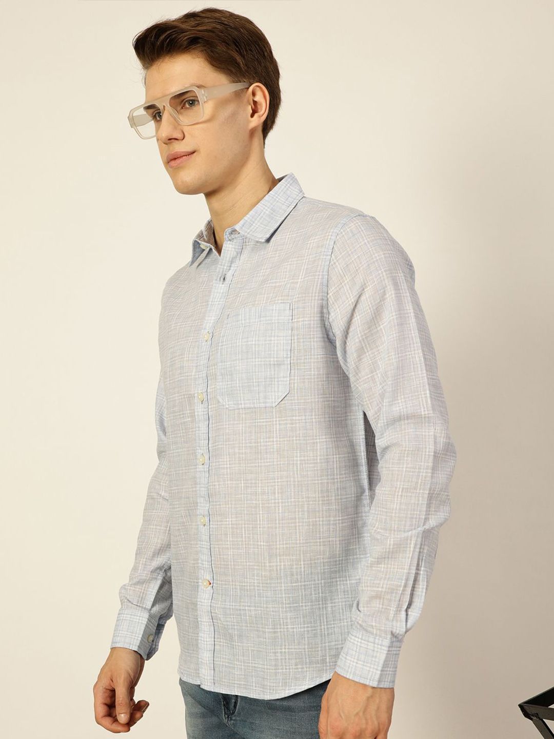 Thomas Scott Men Checked Linen Blend Slim Fit Casual Shirt