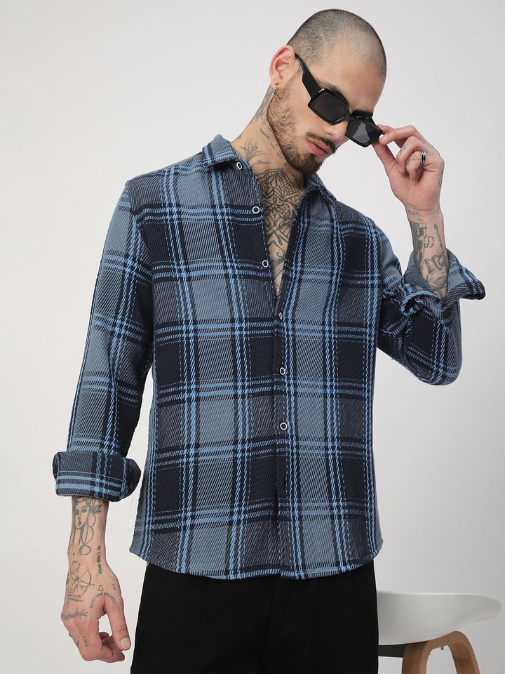 VASTRADO Men Classic Fit Spread Collar Tartan Checked Cotton Casual Shirt
