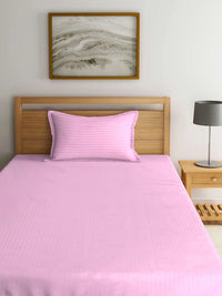 Myntra Elegant Homes Pink Striped 300 TC Single Bedsheet with 1 Pillow Covers