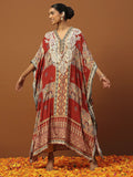 Rumah Chikankari Wanita Rust Crepe Chikankari Sulam Kaftan