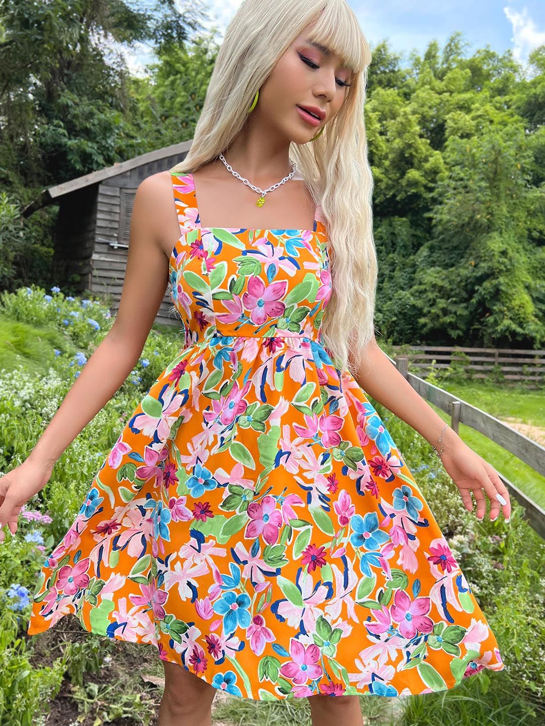 DressBerry Floral Print Fit & Flare Dress