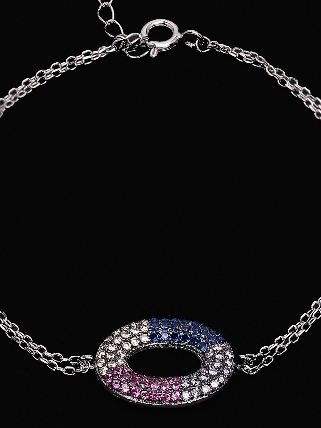 PANASH 925 Sterling Silver Rhodium-Plated Cubic Zirconia Studded Multistrand Bracelet
