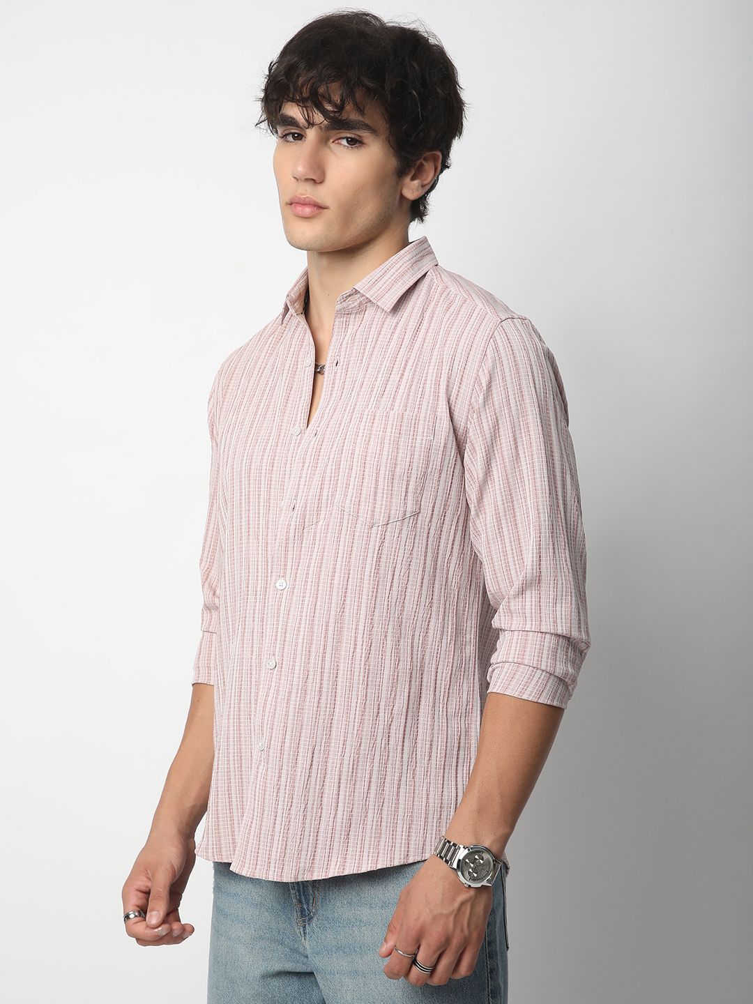 VASTRADO Men Classic Spread Collar Textured Slim Fit Casual Shirt