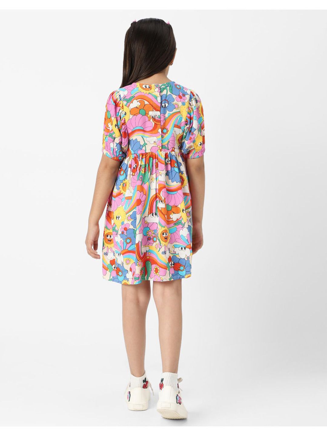 Nauti Nati Girls' Colourful AOP Fit and Flare Dress