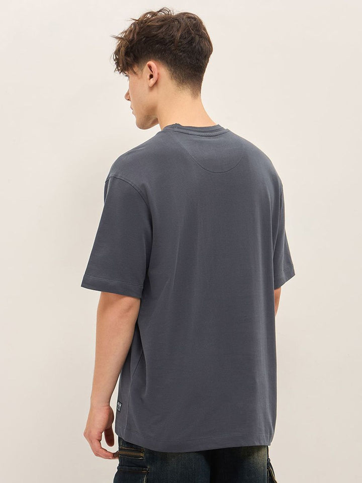 THE BEAR HOUSE Typography Printed Drop Shoulder Sleeves Cotton Oversized T-shirt