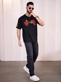 Eszett Lelaki Floral Printed Leher Bulat Kapas Bersaiz Besar T-shirt