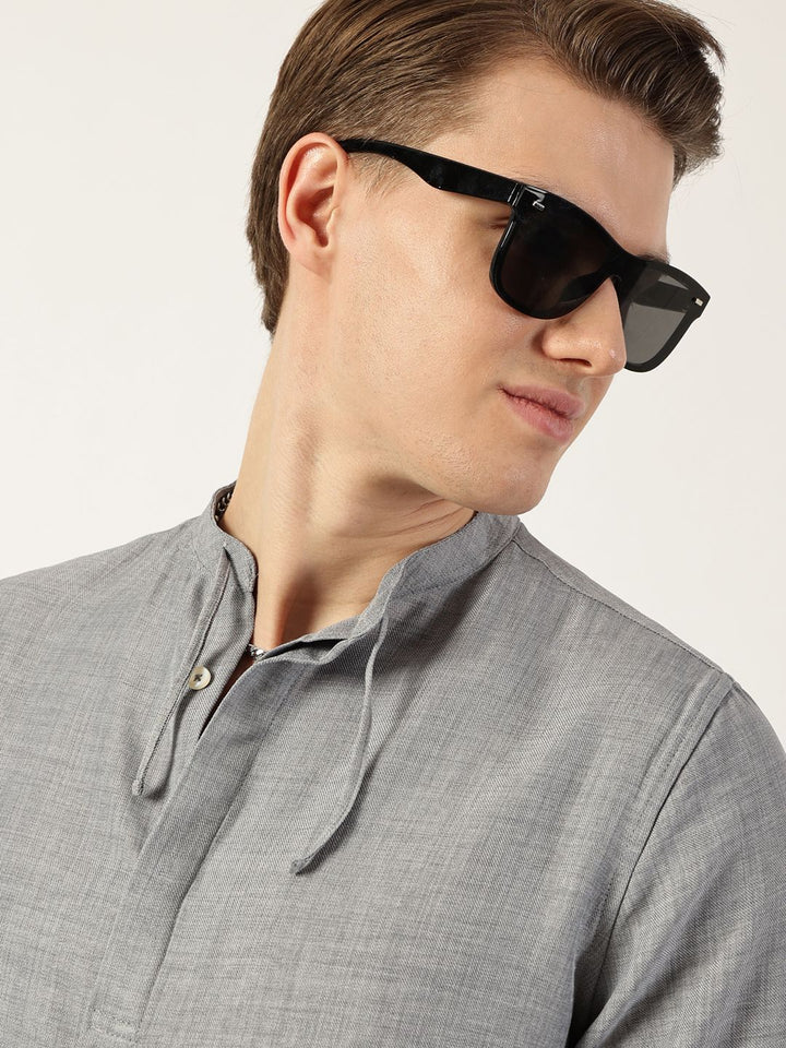 Thomas Scott Men Classic Mandarin Collar Solid Slim Fit Casual Shirt