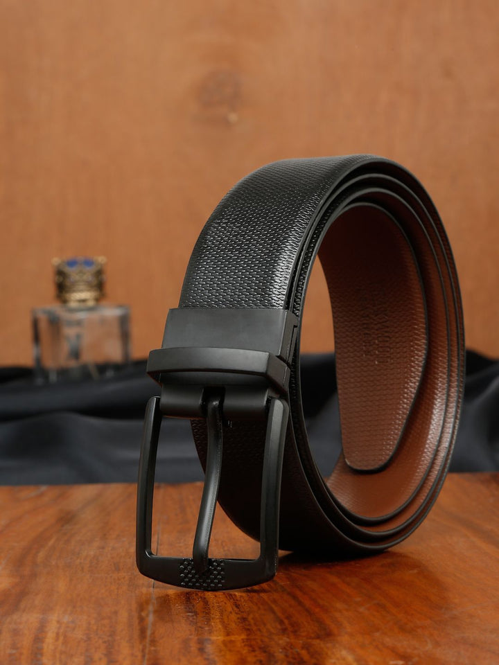 Teakwood Leathers Men Textured Leather Reversible Formal Belt