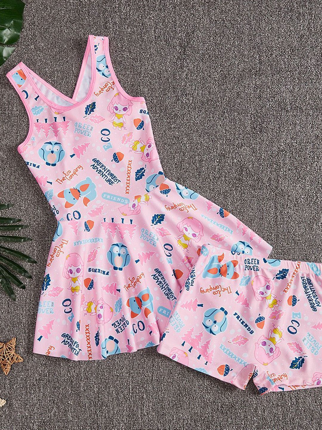 YK Girls Printed Round Neck Swim Dress