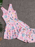 YK Girls Printed Round Neck Swim Dress