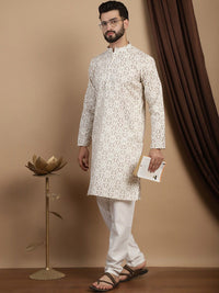 Anouk Geometric Printed Mandarin Collar Regular Pure Cotton Straight Kurta With Churidar