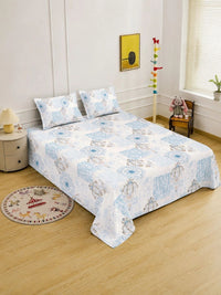 KLOTTHE Blue & White Geometric 400 TC King Bedsheet with 2 Pillow Covers