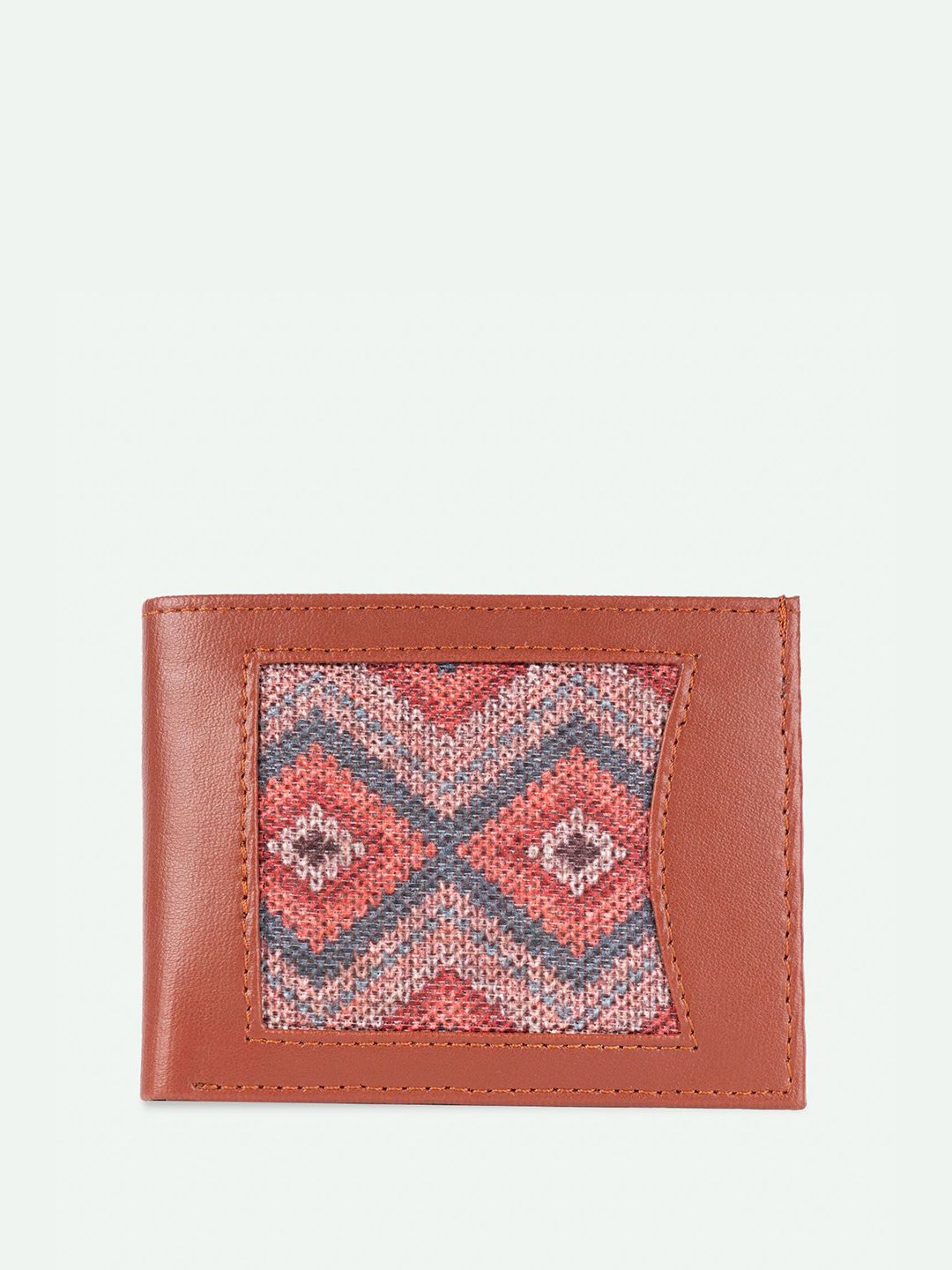 ZOUK Men Geometric Textured Leather Two Fold Wallet