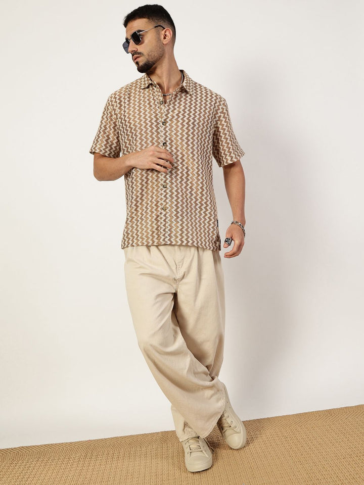 Thomas Scott Men Premium Spread Collar Vertical Striped Cotton Slim Fit Casual Shirt