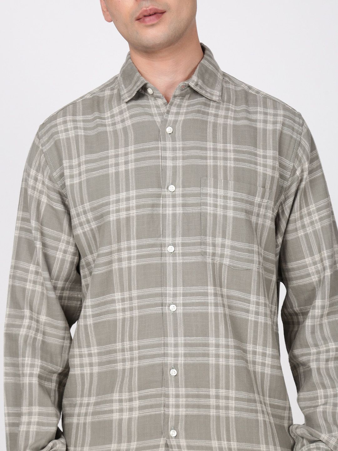 Bene Kleed Men Windowpane Checks Checked Spread Collar Casual Shirt