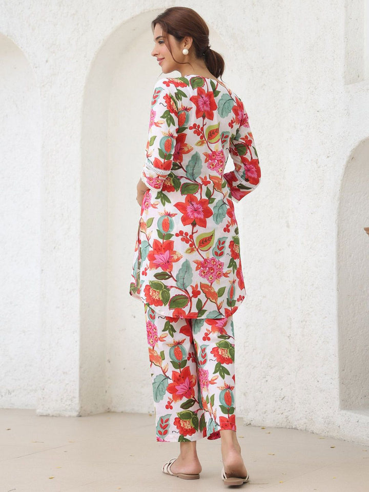 Rain & Rainbow Printed Notch Neck Pure Cotton Tunic With Trouser