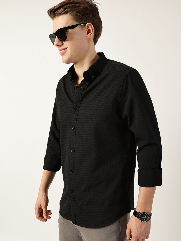 Thomas Scott Men Smart Button-Down Collar Textured Solid Slim Fit Casual Shirt