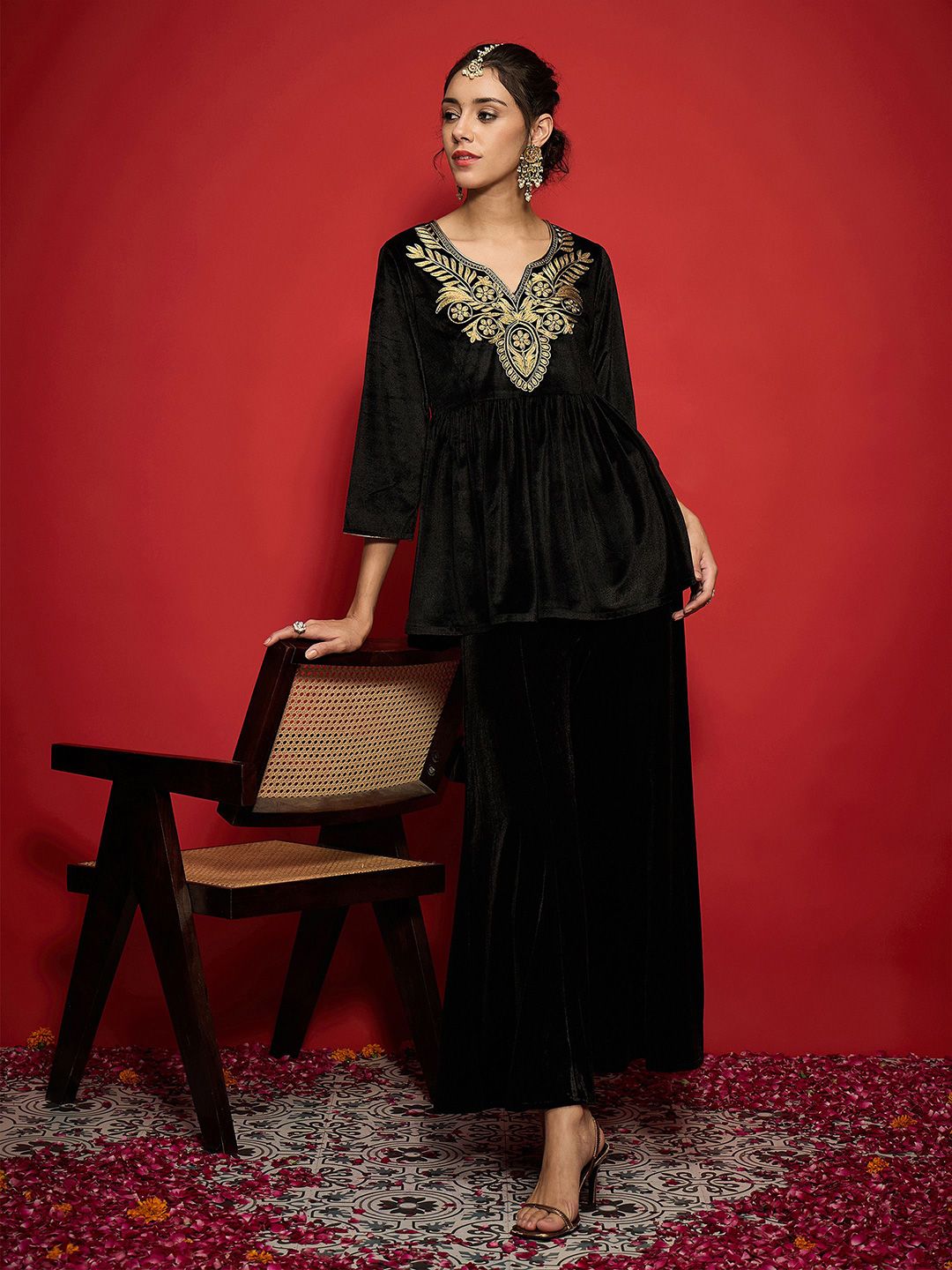 Shae by SASSAFRAS Embroidered Velvet Top