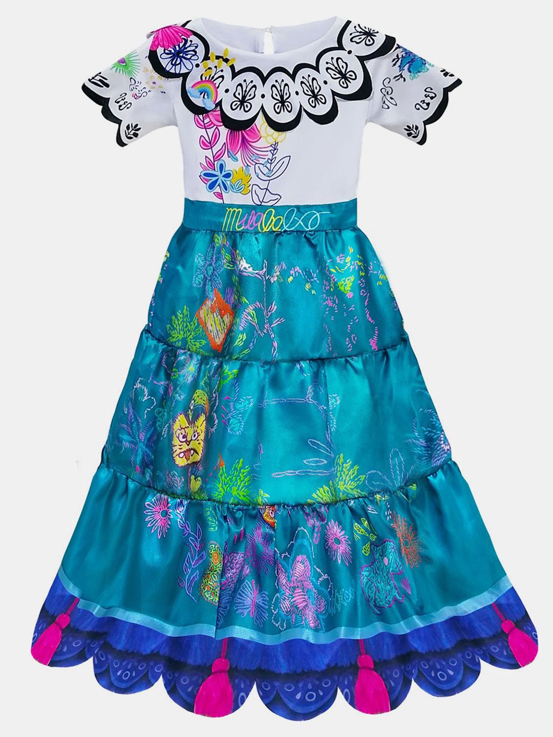 YK Girls Floral Print Fit & Flare Maxi Dress