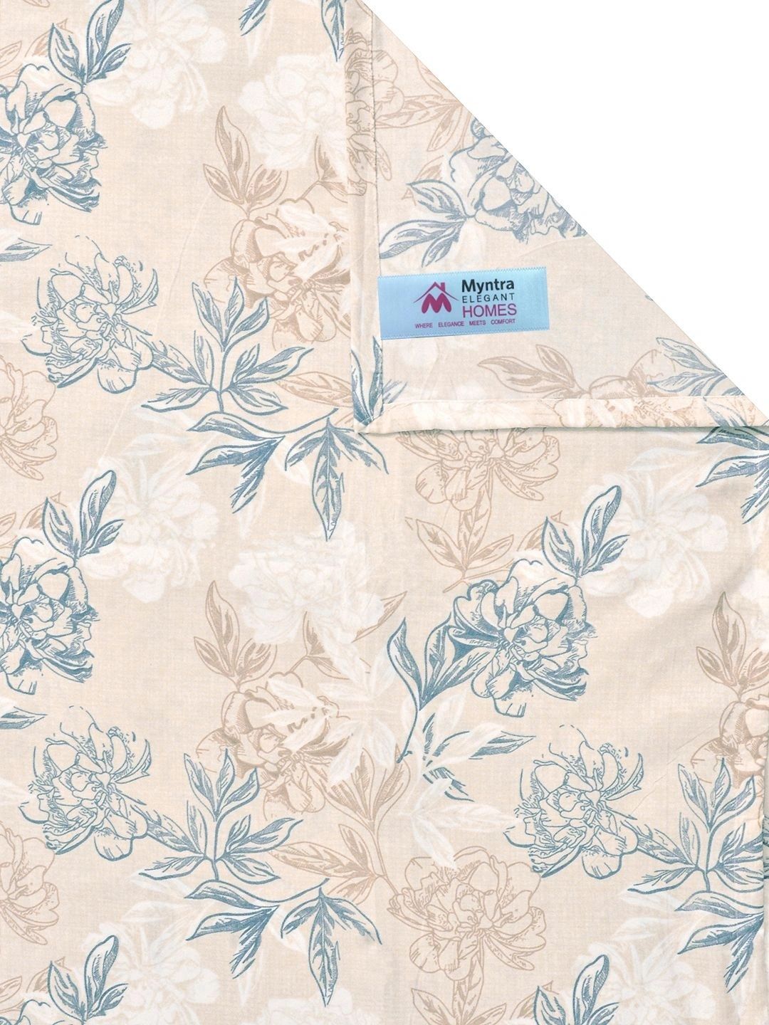 Myntra Elegant Homes Berwarna Krim & Bunga Biru 300 TC Cadar Katil King dengan 2 Sarung Bantal
