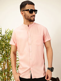 Thomas Scott Men Premium Solid Mandarin Collar Casual Shirt